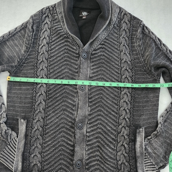 ROCK & REPUBLIC Mens‎ Cable Knit Fisherman Sweater Grey Washed Lapel CollarLarge - Picture 6 of 8